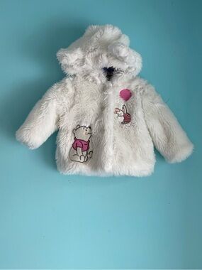 Disney Baby Faux Fur Winnie The Pooh Piglet Coat 6-12M Hooded Ears White Pink